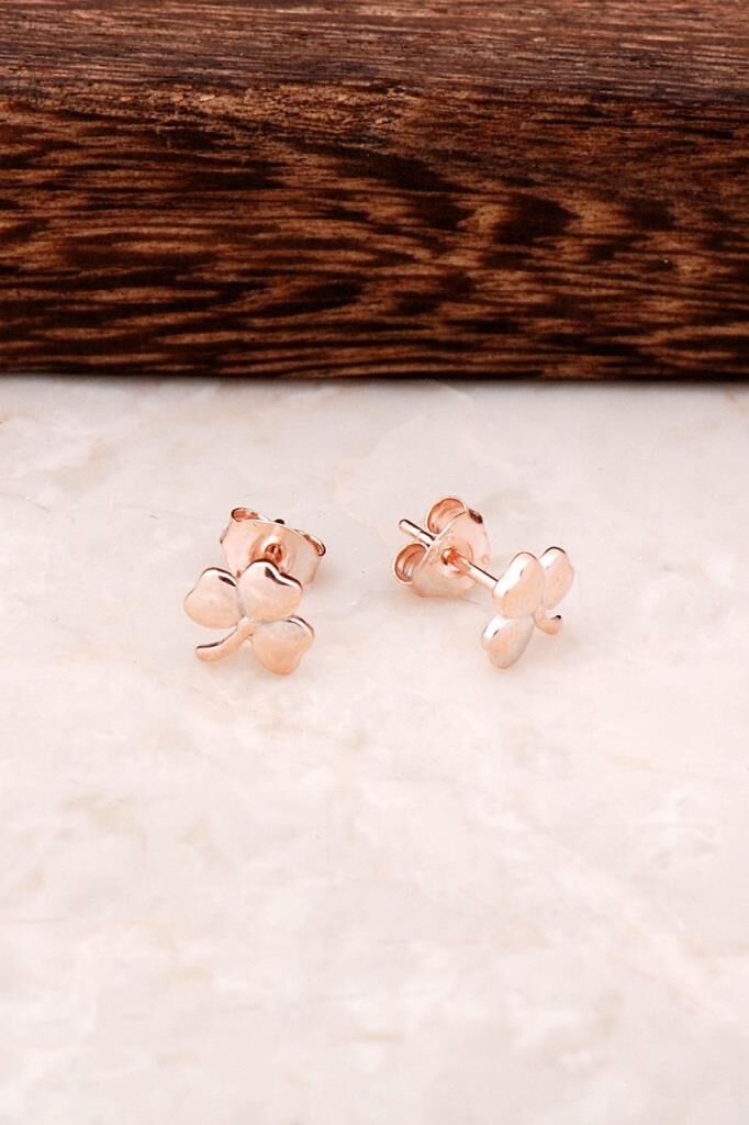 Yonca Yaprağı Rose Gümüş Küpe 4336