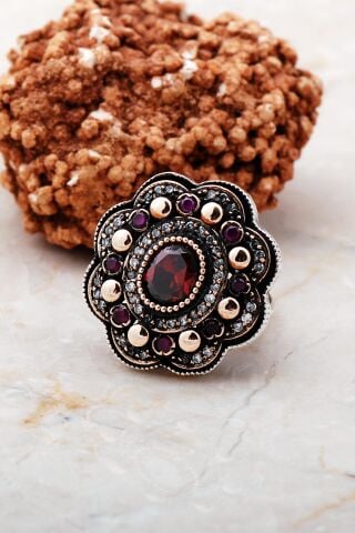 Granat Taşlı Elişi Gümüş Yüzük 3162