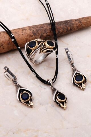 Safir Elişi Tasarım Gümüş Set 2174