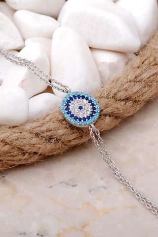 Nazar Boncuklu Rodyumlu Gümüş Bileklik 3984