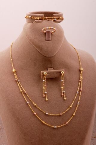 Tasarım Çift Sıra Renkli Dorika 925 Ayar Gümüş Set 2739