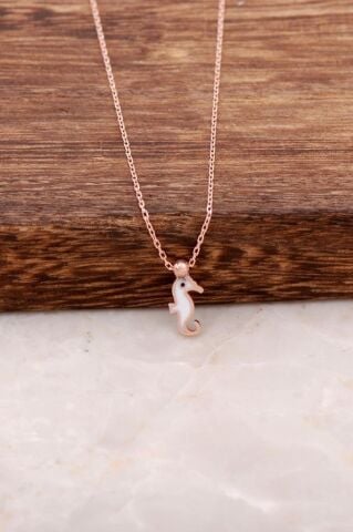 Deniz Atı Mineli Rose Gümüş Minimal Kolye 6167
