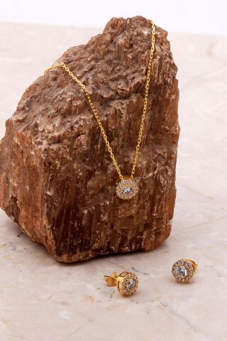 Elmas Montürlü Altın Yaldızlı Gümüş Set 2176