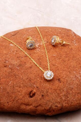 Elmas Montürlü Altın Yaldızlı Gümüş Set 2176