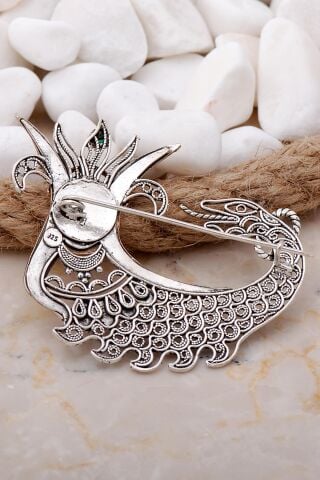Şahmeran Büyük Boy Telkari Elişi Gümüş Broş 347