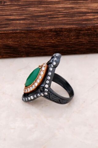 Kök Zümrüt Taşlı Gümüş Yüzük 67