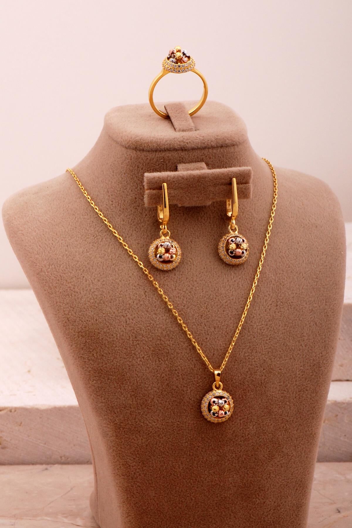 Taşlı Tasarım Renkli Dorika 925 Ayar Gümüş Set 2741