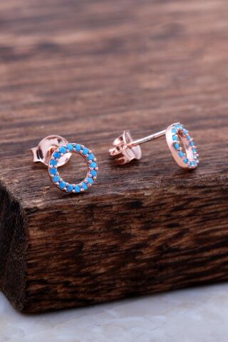 Halka Tamtur Turkuaz Taşlı Rose Gümüş Küpe 6024