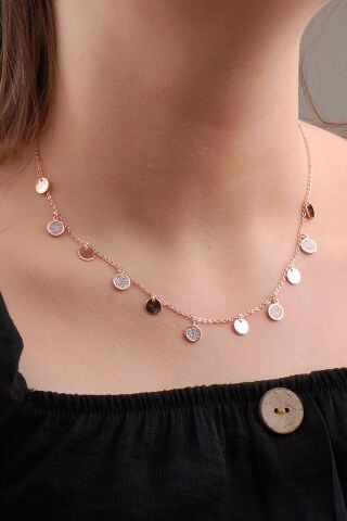 Rose Gümüş Sallantılı Tasarım Kolye 6593
