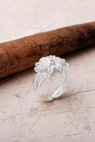 Telkari İşlemeli Elişi Papatya 925 Ayar Gümüş Yüzük 5999