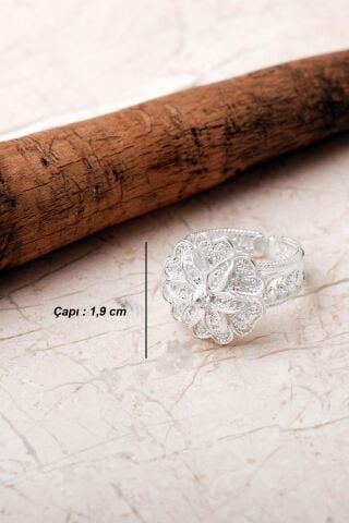 Telkari İşlemeli Elişi Papatya 925 Ayar Gümüş Yüzük 5999