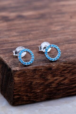 Halka Tamtur Turkuaz Taşlı Rodyumlu Gümüş Küpe 6025