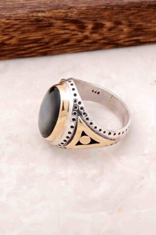 Sedef Taşlı El Yapımı Gümüş Erkek Yüzük 654