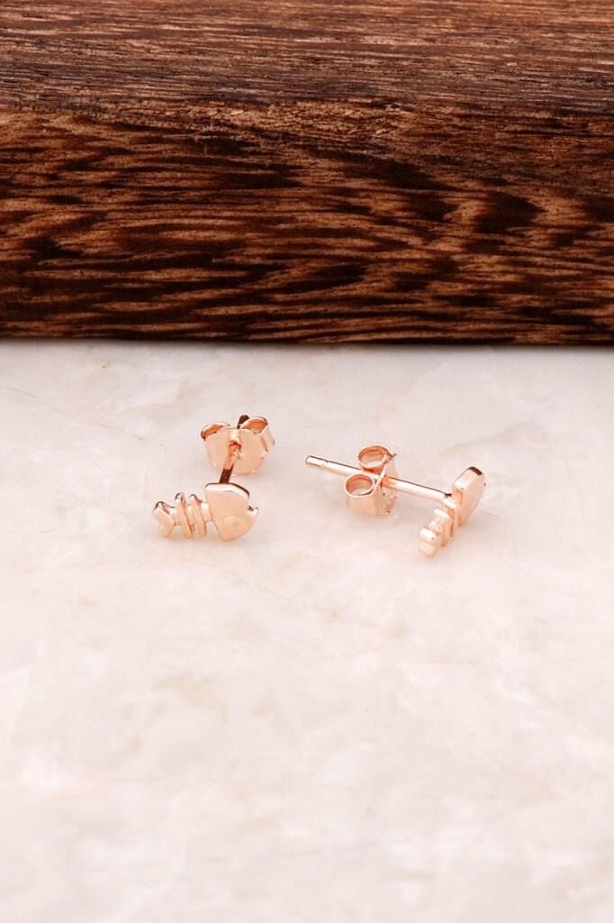 Rose Gümüş Balık Tasarım Elişi Mini Küpe 4345