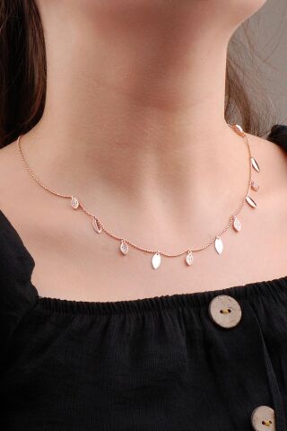 Rose Gümüş Sallantılı Tasarım Kolye 6595