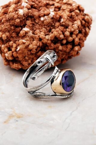 Sarmaşık Model Ametist Taşlı Elişi Gümüş Yüzük 3169