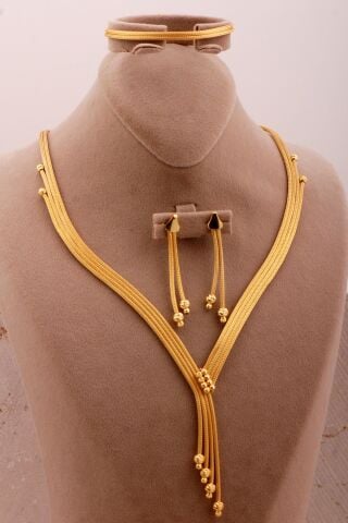 Hasır Dorika Altın Kaplama Elişi 925 Ayar Gümüş Set 2745