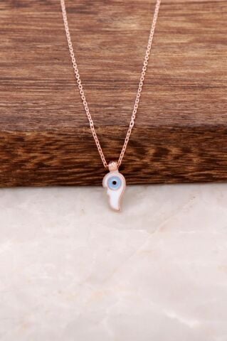 Melek Kanadı Mineli Rose Gümüş Minimal Kolye 6172