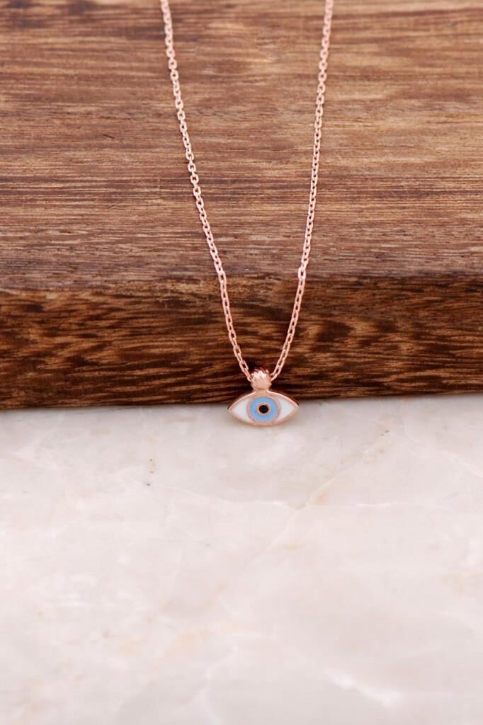 Göz Mineli Rose Gümüş Minimal Kolye 6173