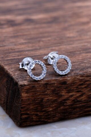 Halka Tamtur Beyaz Taşlı Rodyumlu Gümüş Küpe 6028