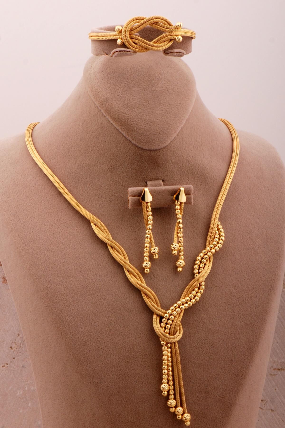 Hasır Dorissa Altın Kaplama Elişi Gümüş Set 2746