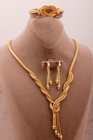 Hasır Dorika Altın Kaplama Elişi 925 Ayar Gümüş Set 2746