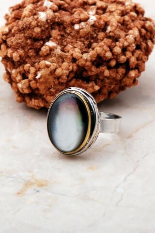 Sedef Taşlı Elişi Gümüş Yüzük 3171