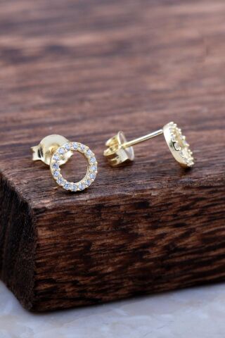 Halka Tamtur Taşlı Altın Kaplama Gümüş Küpe 6029