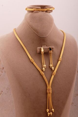 Hasır Dorika Altın Kaplama Elişi 925 Ayar Gümüş Set 2747