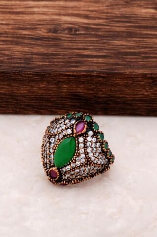 Kök Zümrüt ve Kök Yakut Taşlı Gümüş Yüzük 73