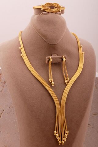 Hasır Dorika Altın Kaplama Elişi 925 Ayar Gümüş Set 2748