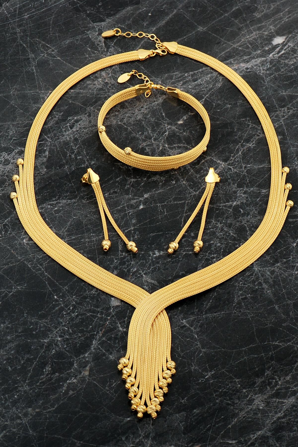 Hasır Dorissa Altın Kaplama Elişi Gümüş Set 2749