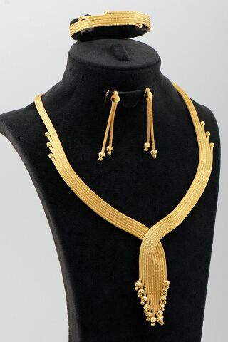 Hasır Dorika Altın Kaplama Elişi 925 Ayar Gümüş Set 2749