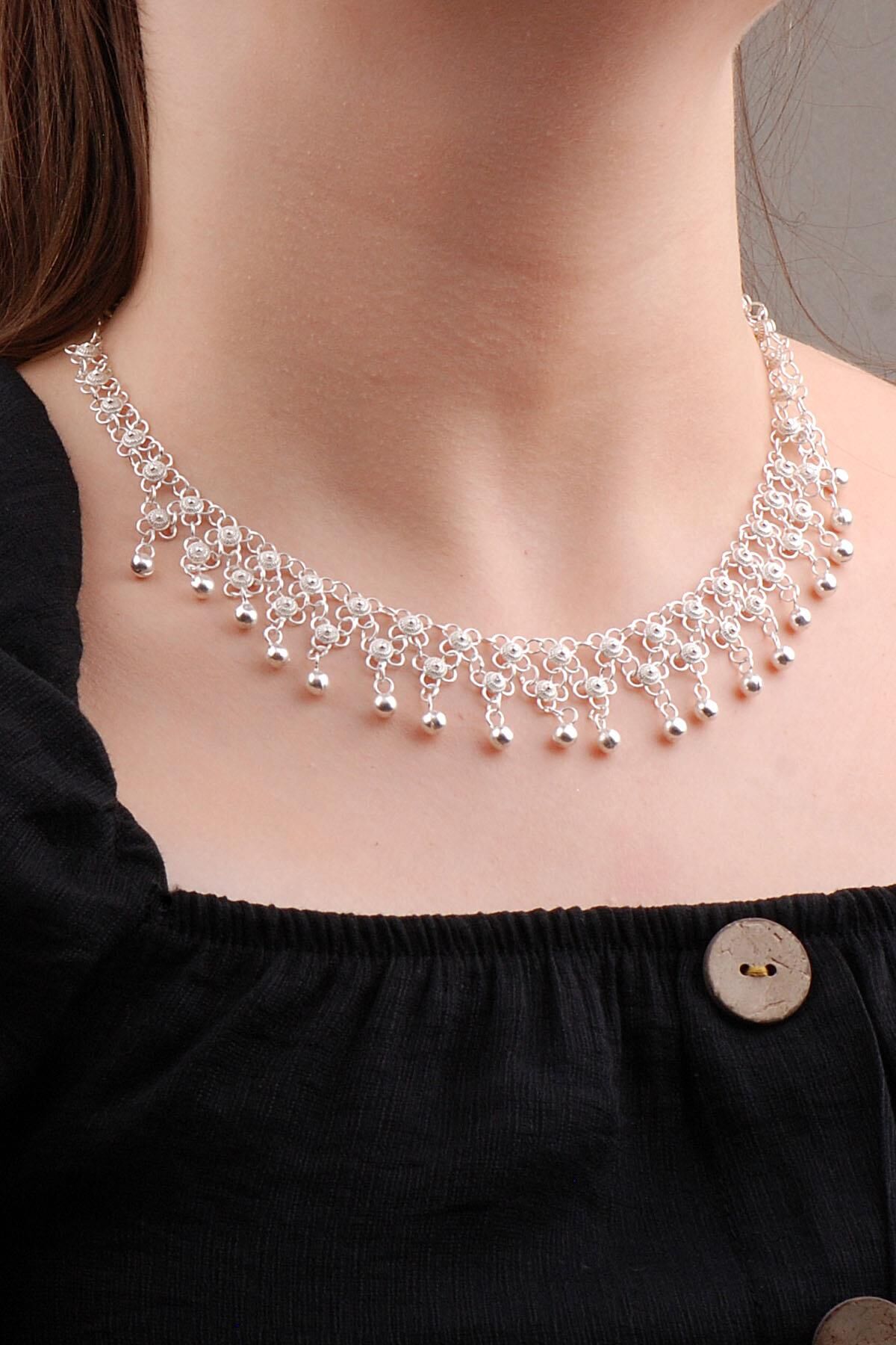 Telkari İşlemeli Kişniş Akıtma Gümüş Kolye 6599