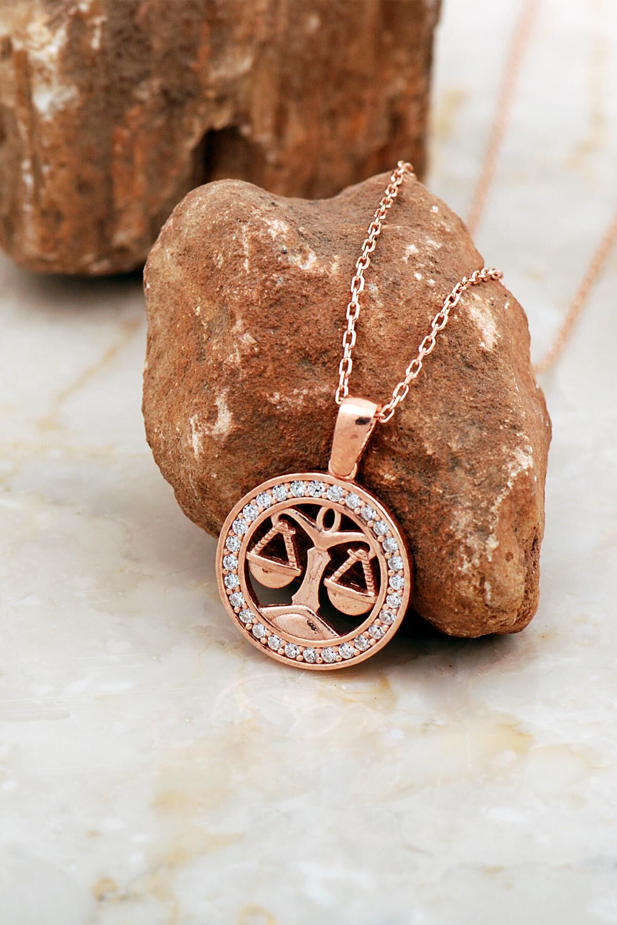 Terazi Burcu Rose Gümüş Kolye 8035