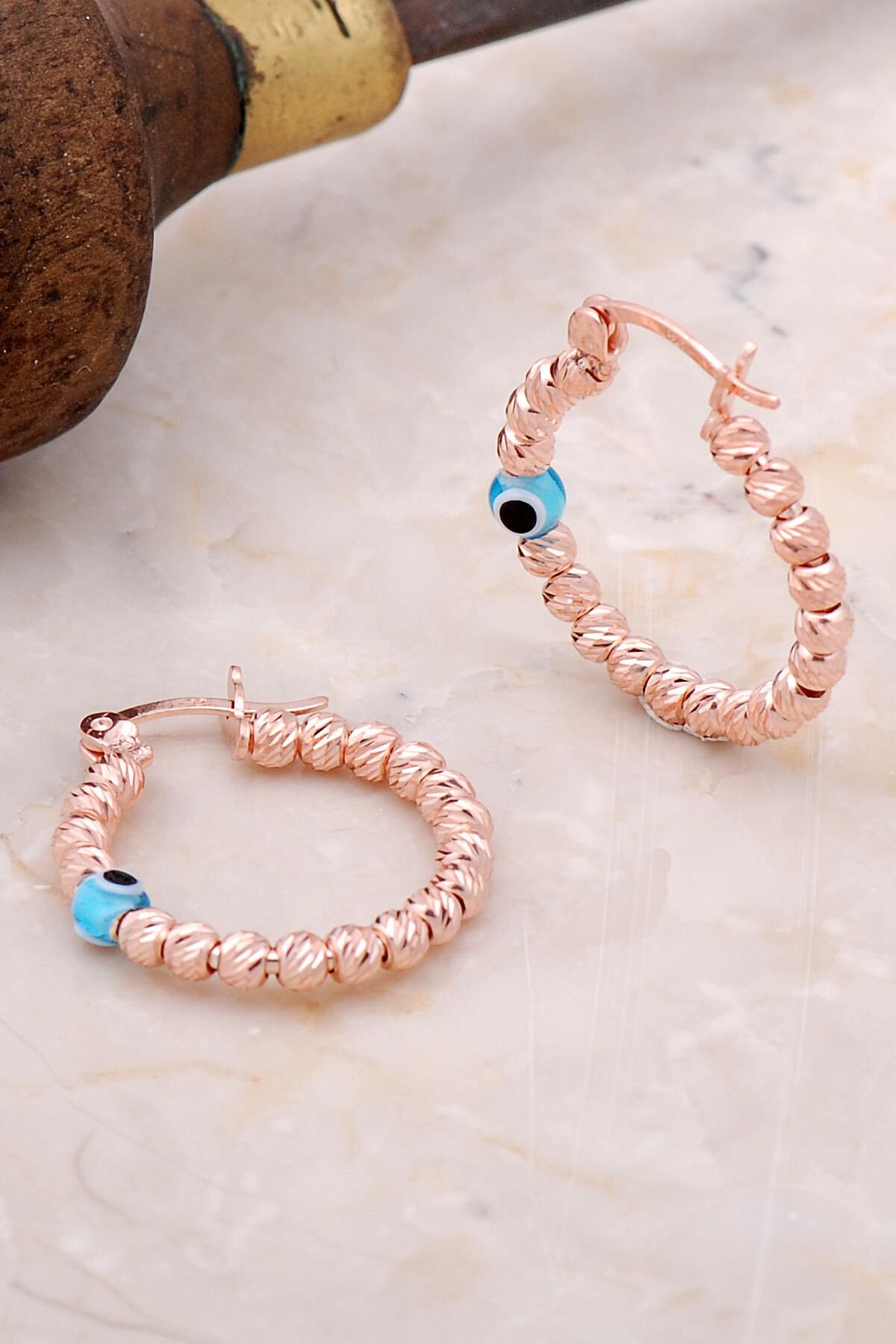 Toplu Dorika Rose 925 Ayar Gümüş Halka Küpe 4954