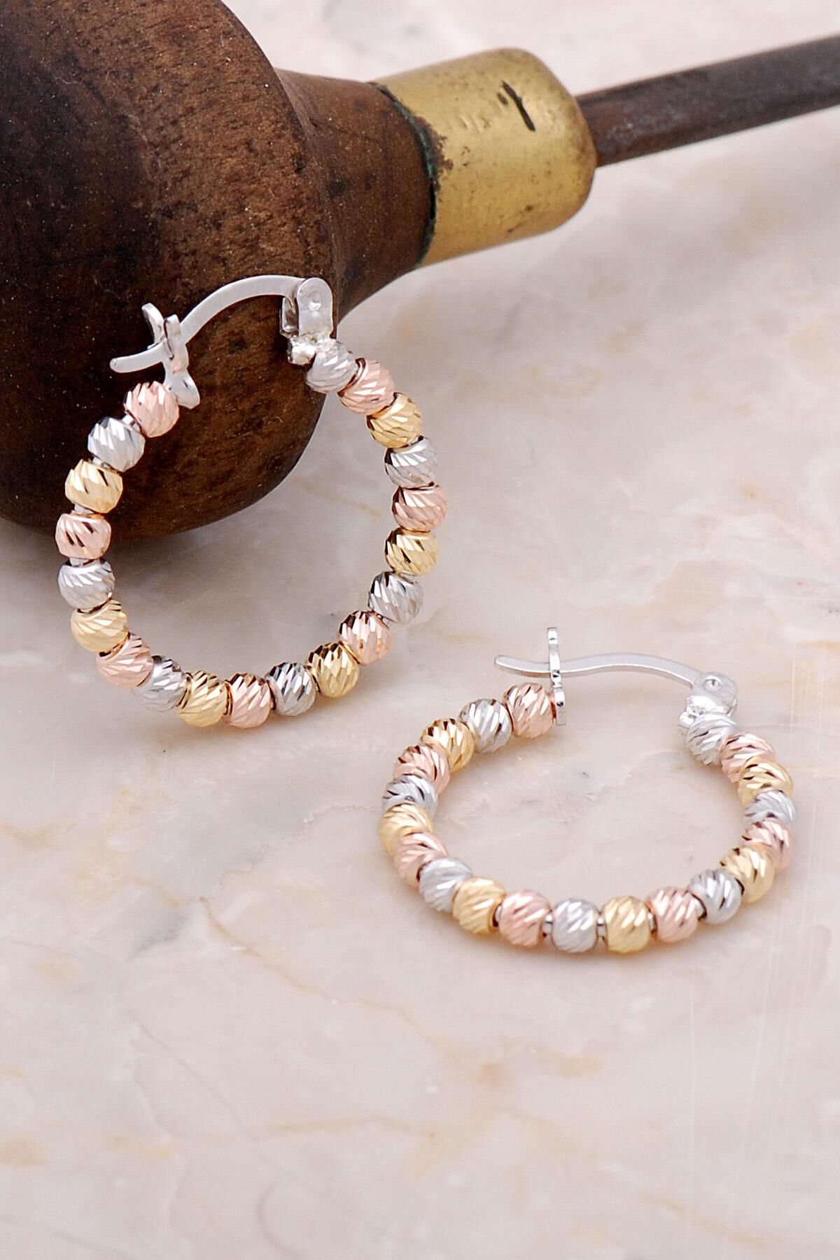 Toplu Dorika Renkli 925 Ayar Gümüş Halka Küpe 4956