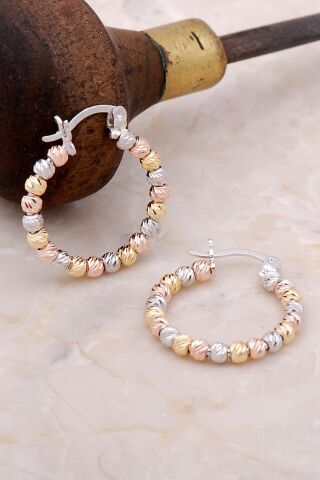 Toplu Dorika Renkli 925 Ayar Gümüş Halka Küpe 4956