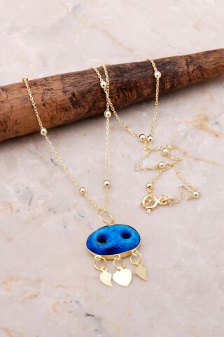 Dorika Altın Yaldızlı Süryani Nazar Boncuklu 925 Ayar Gümüş Kolye 7101