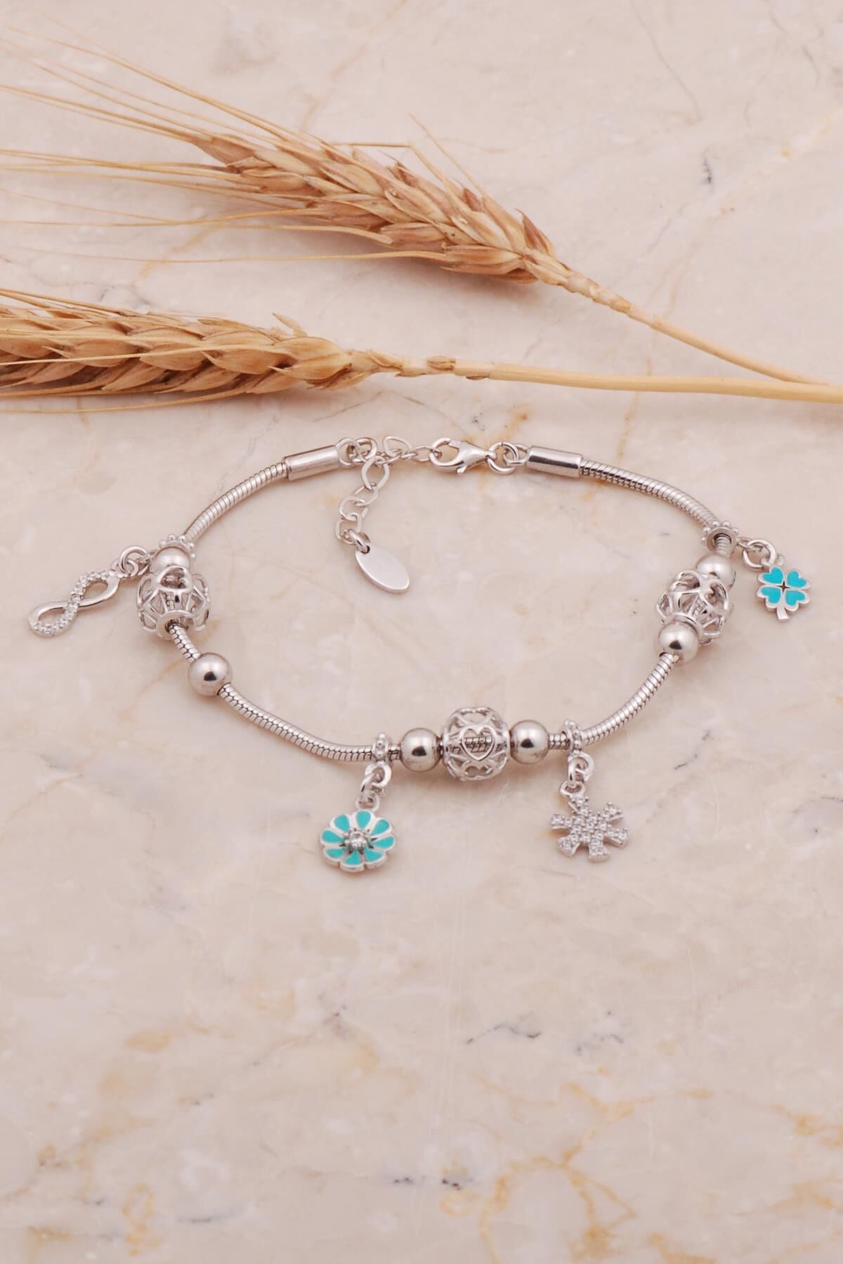 Mineli Rodyumlu Gümüş Şans Bileklik 4512