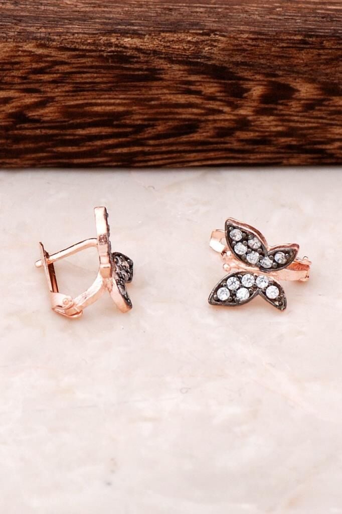 Rose Gümüş Kelebek Tasarımlı Küpe 4354