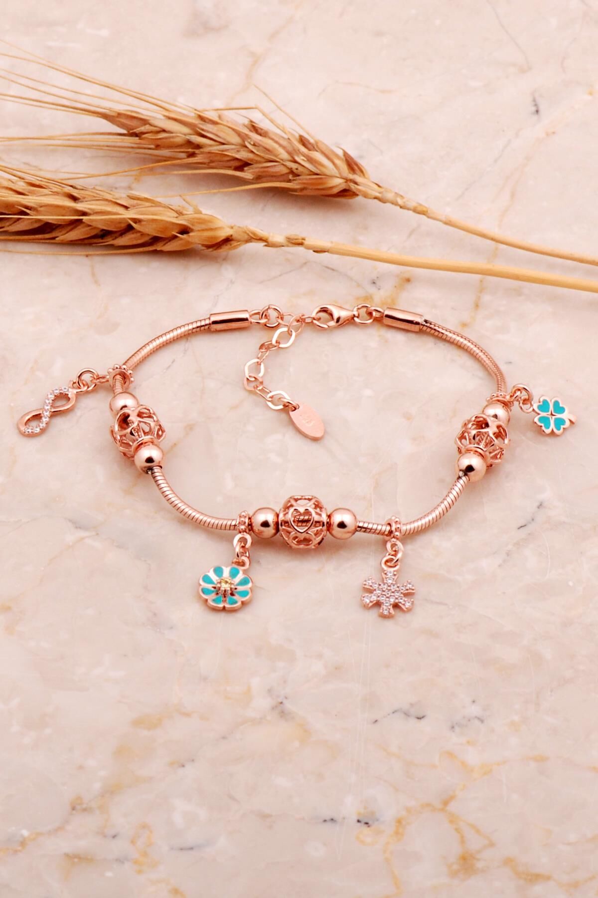 Mineli Rose Gümüş Şans Bileklik 4513