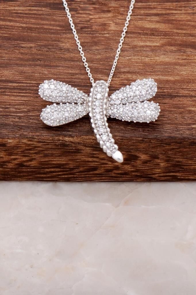 Zirkon Taşlı Yusufçuk Rodyumlu Gümüş Kolye 1797