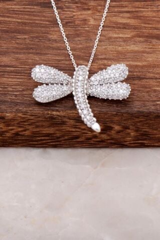 Zirkon Taşlı Yusufçuk Rodyumlu Gümüş Kolye 1797