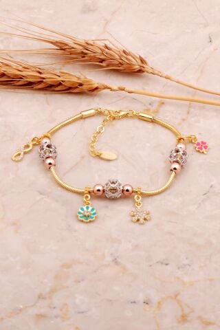 Mineli Altın Kaplama Gümüş Şans Bileklik 4514