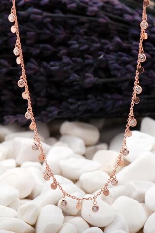 Sıra Taş ve Pullu Rose Gümüş Choker Kolye 09