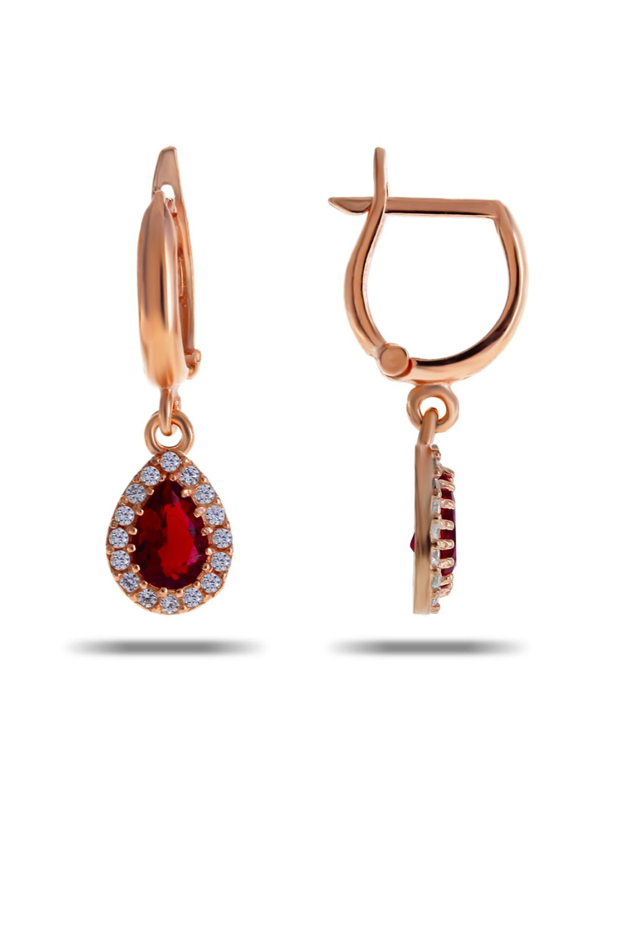 Yakut Damla Rose Gümüş Küpe 4960