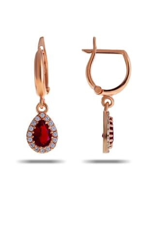 Yakut Damla Rose Gümüş Küpe 4960