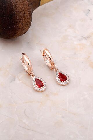 Yakut Damla Rose Gümüş Küpe 4960