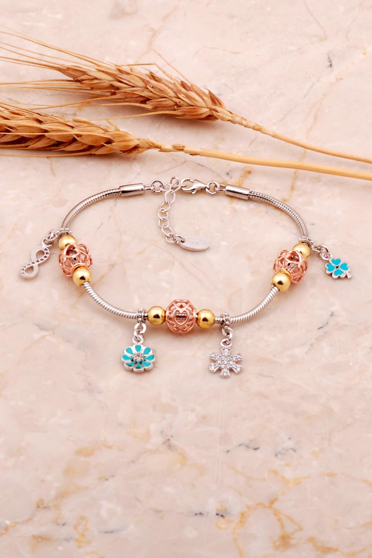 Mineli Rodyumlu Gümüş Şans Bileklik 4515